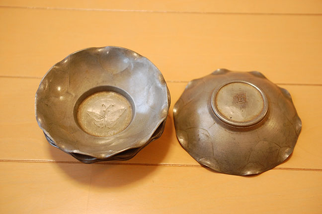 鉄、錫、銅の茶托、茶道具